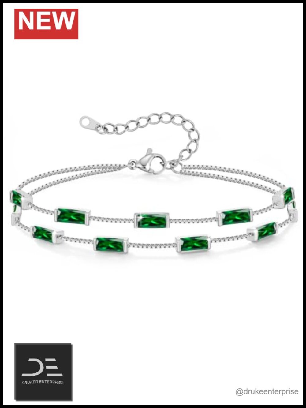Womens Birthstone Charm Bracelet Rhodium Plated CZ Double Layer